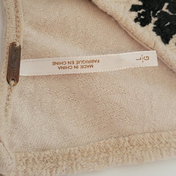 Free People Aplique Detail Beige Cap Sleeve Peplum Top, Size L - Picture 2 of 11